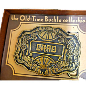 Vintage 1970s BRAD Belt Buckle Brass Colored Inc Hipster Hunk Trucker